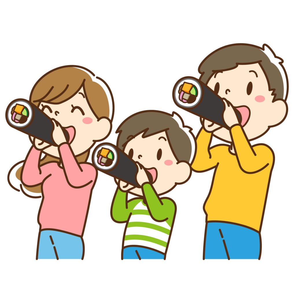 恵方巻を食べる家族