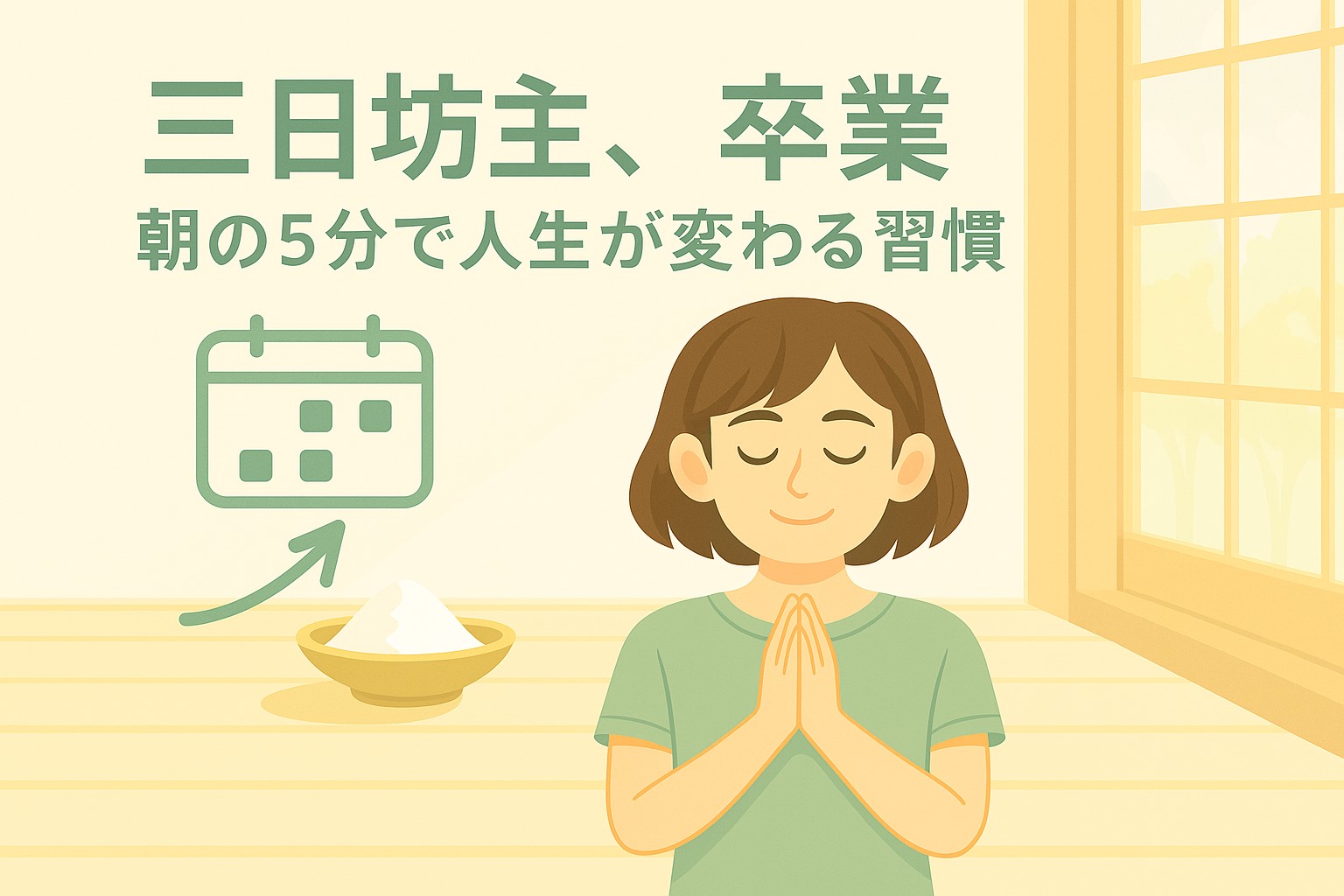 三日坊主を卒業する朝5分習慣を象徴するアイキャッチ画像。