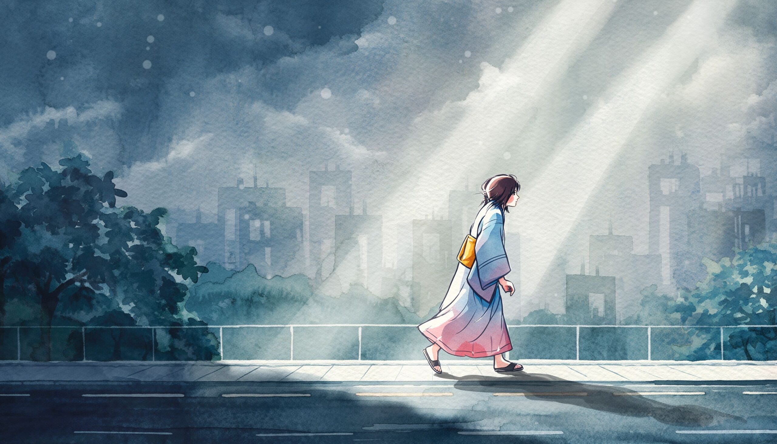 年末に予祝を実践し未来へ前向きに進む女性のイメージイラスト